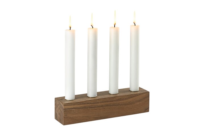 Bento, candle holder for 4 candles, acacia wood, rectangular, nature