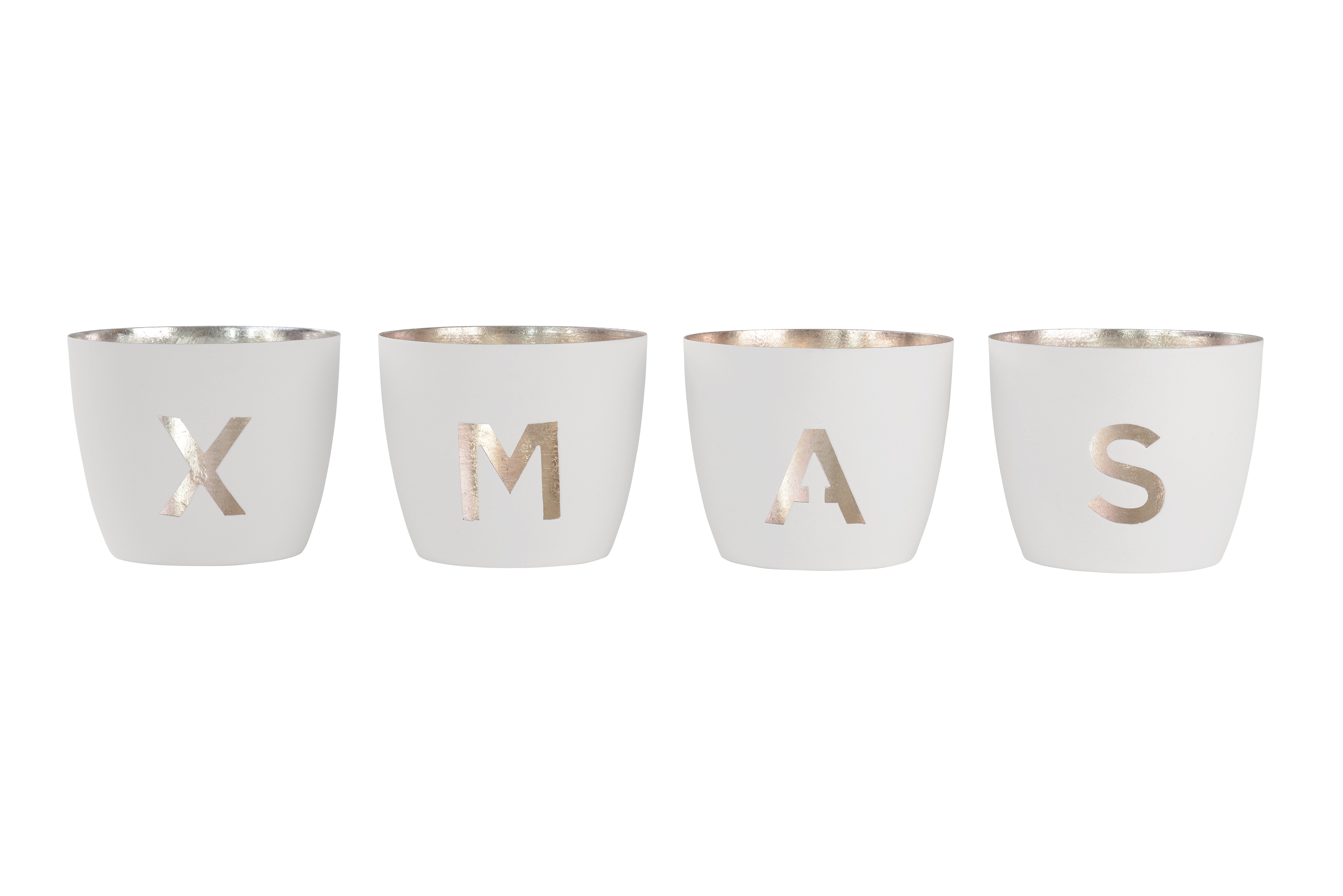Madras Festive, Motiv: XMAS, 4er Set, M, weiß/gold