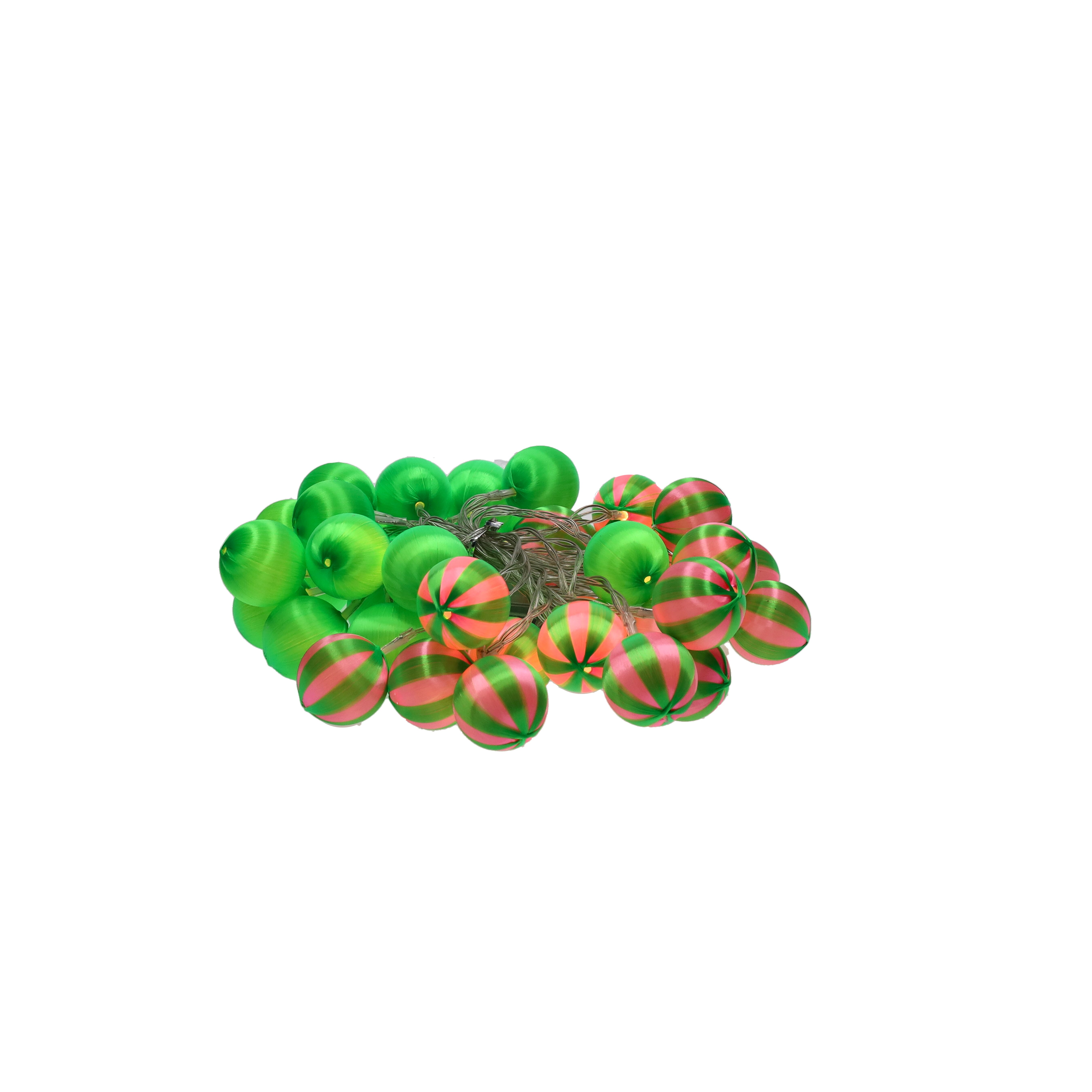 Chinois, LED garland christmas balls, solid/stripes,  green and green/pink