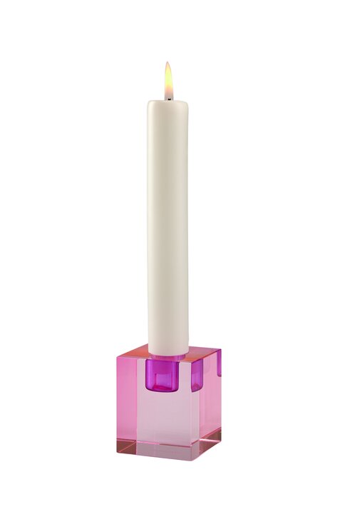 Dioptrics, crystal candle holder, h6cm, block shape, pink/purple, sprayed