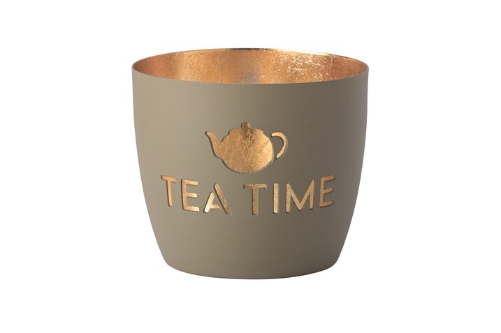 Madras, Windlicht, M, Motiv: Tea time, sandstone/gold