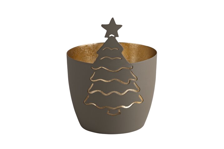 Madras, Windlicht, M, Motiv: Tannenbaum, flannel/gold