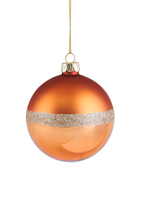Seoul, Weihnachtskugel, 8cm, Glitzerstreifen, matt/glänzend, orange
