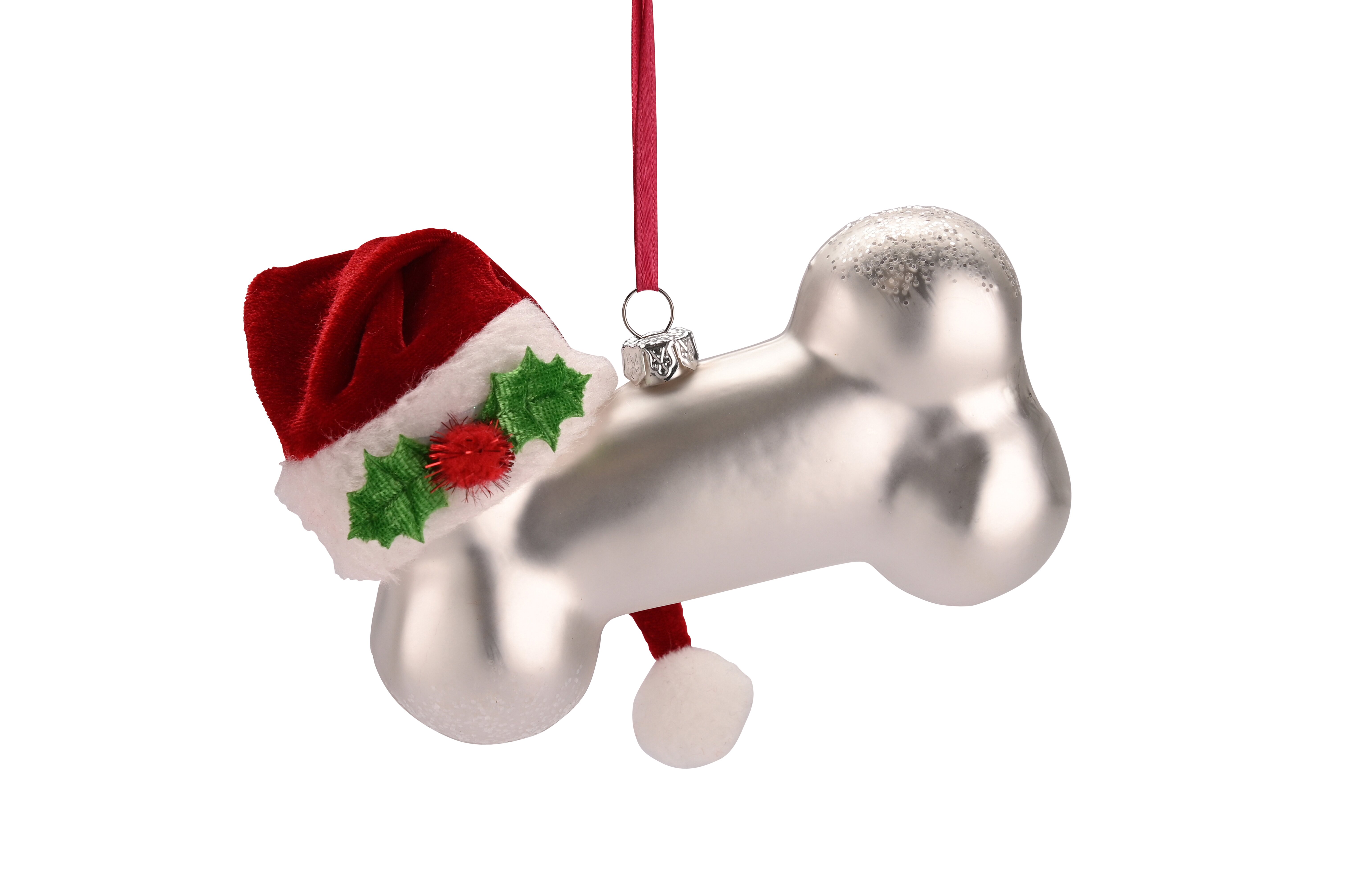 hanger bone w. x-mas hat, silver/red