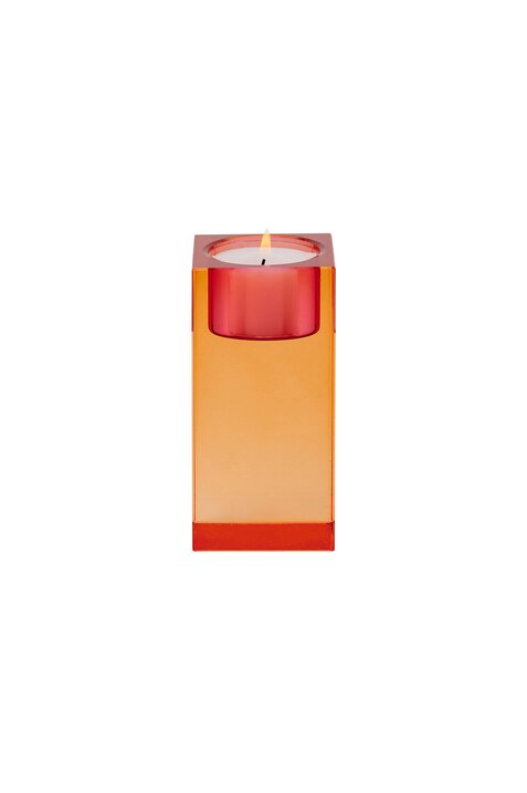 Sari, crystal glass, tea light holder M(h10,3cm), orange/pink, sprayed