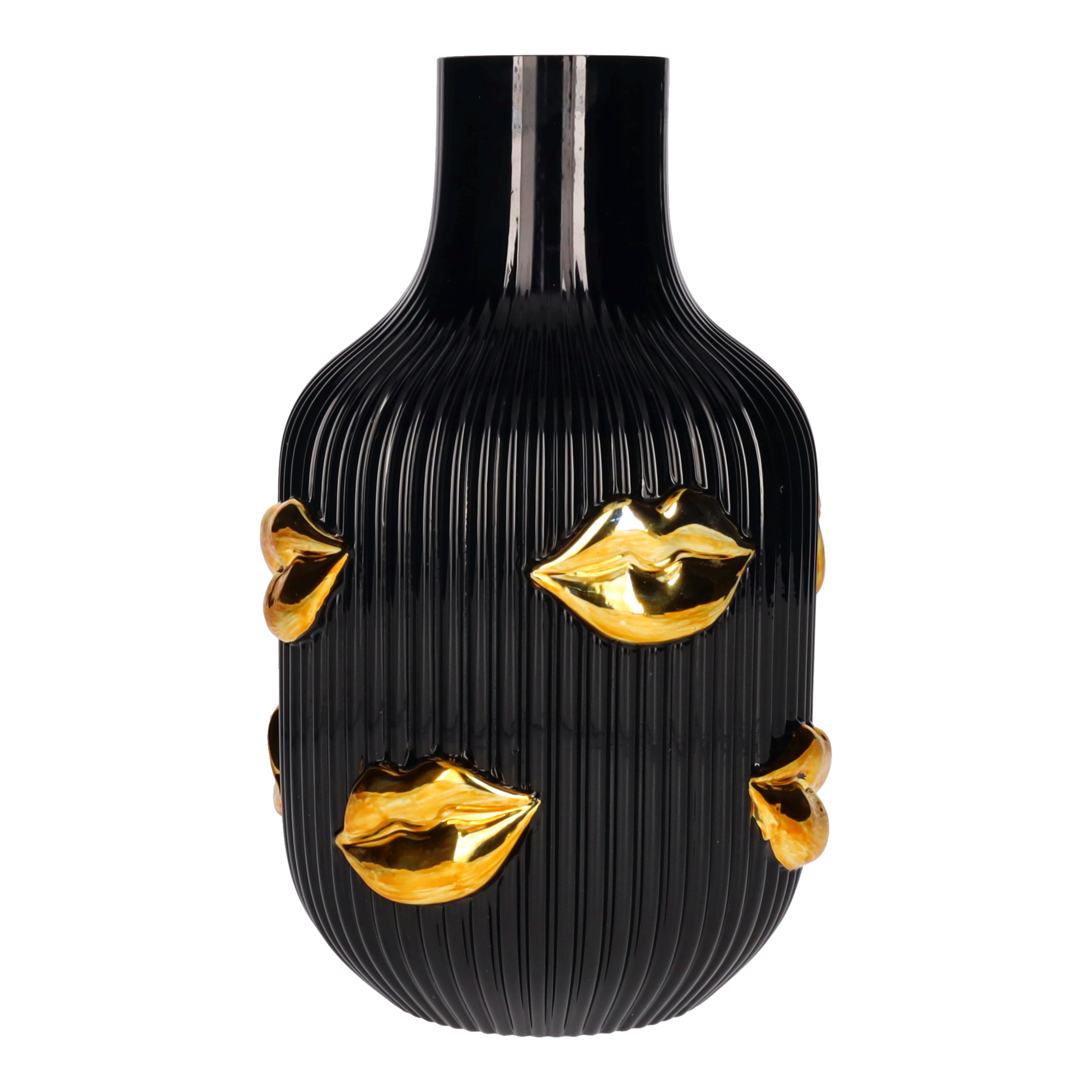 L´amour, Vase, H(25cm), Lippen Gold, schwarz, gs