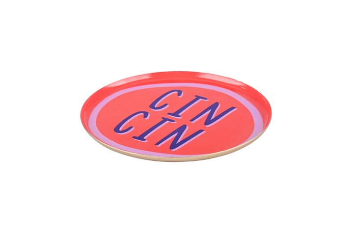 Love Trays, Dekotablett, S, Motiv: Cin cin, rund, neon rot