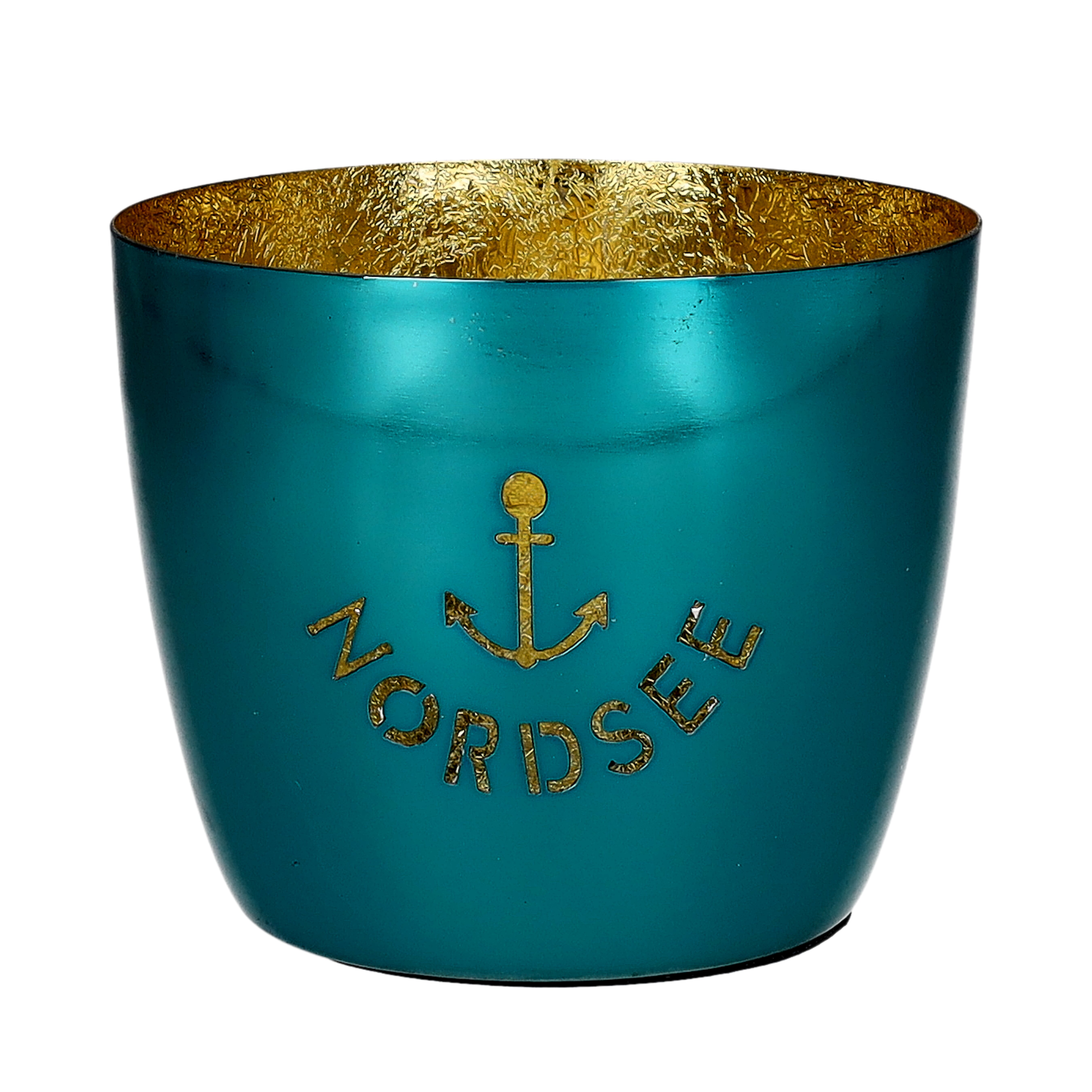 Madras, Windlicht, M, Motiv: Nordsee, türkis/gold