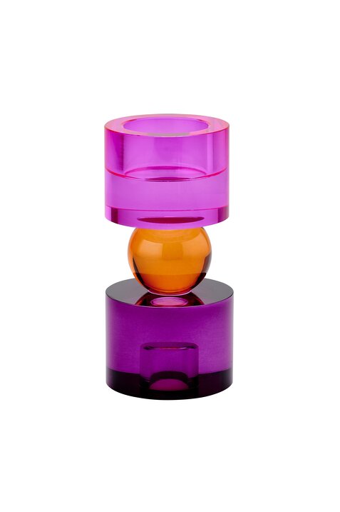 Sari, Kristallglas, Kerzen-/Teelichthalter S(H15,2cm), rund, pink/orange/lila, gs
