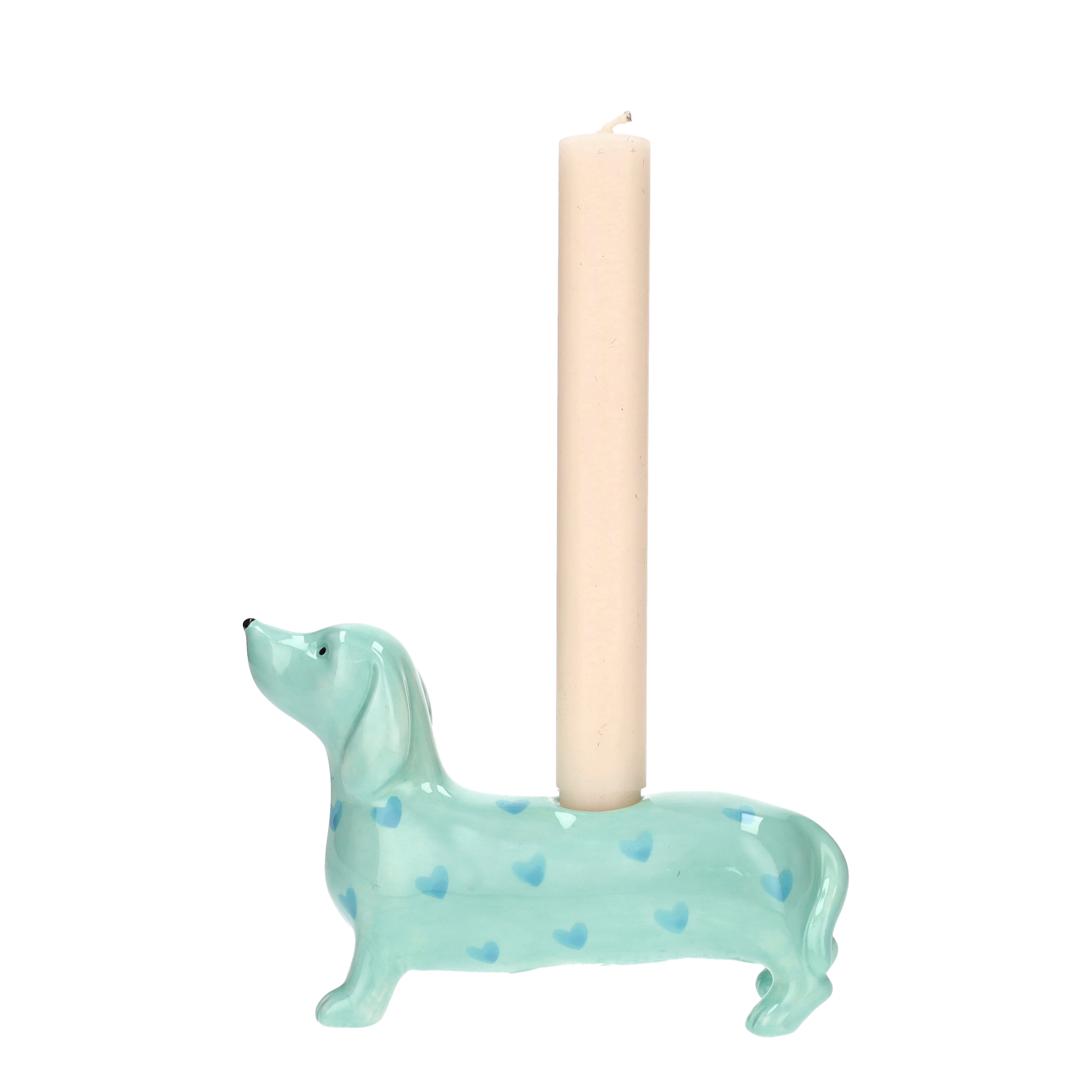 Mignon, Kerzenhalter Dackel mit Herzen, türkis