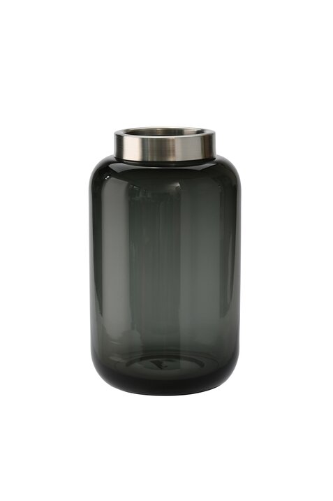 Saigon, Vase mit Metallring, Glas, S(H23cm), grau/silber, df