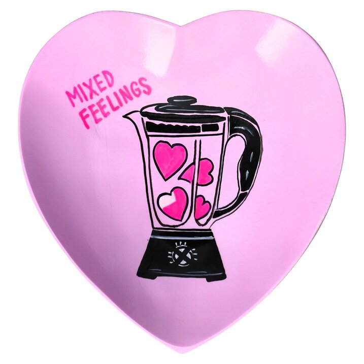Love Plates, Dekoteller, Mangoholz, Motiv: Mixed feelings, Herz, lila
