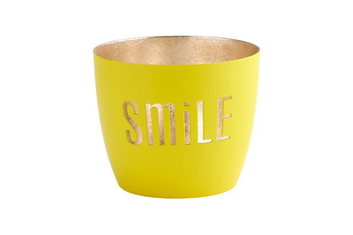 Madras, Windlicht, M, Motiv: Smile, neon gelb/gold