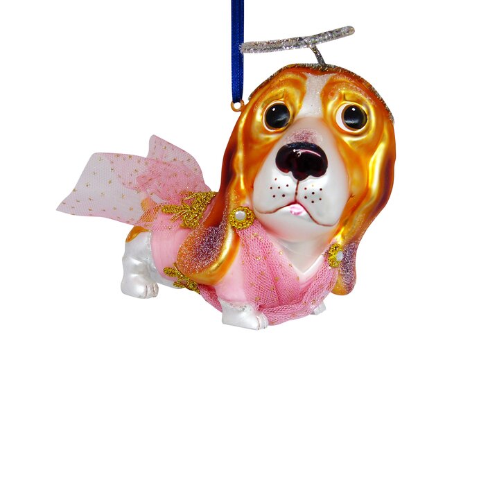 hanger dachshund in angel costume, pink