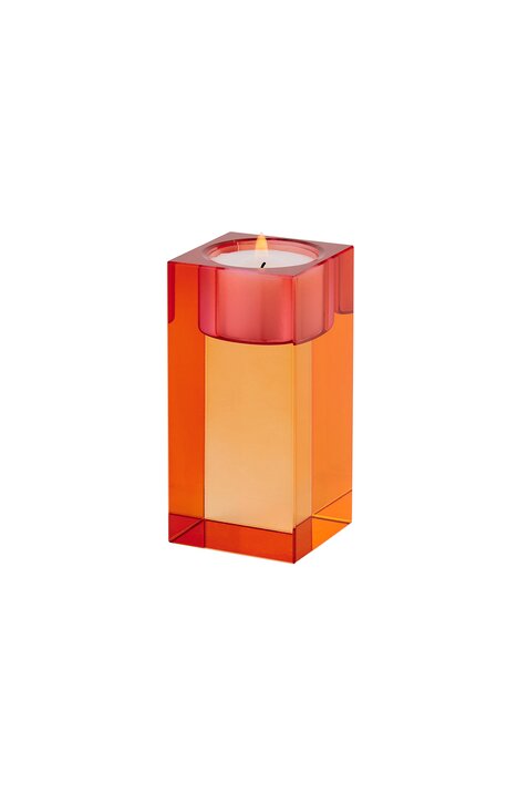 Sari, crystal glass, tea light holder M(h10,3cm), orange/pink, sprayed