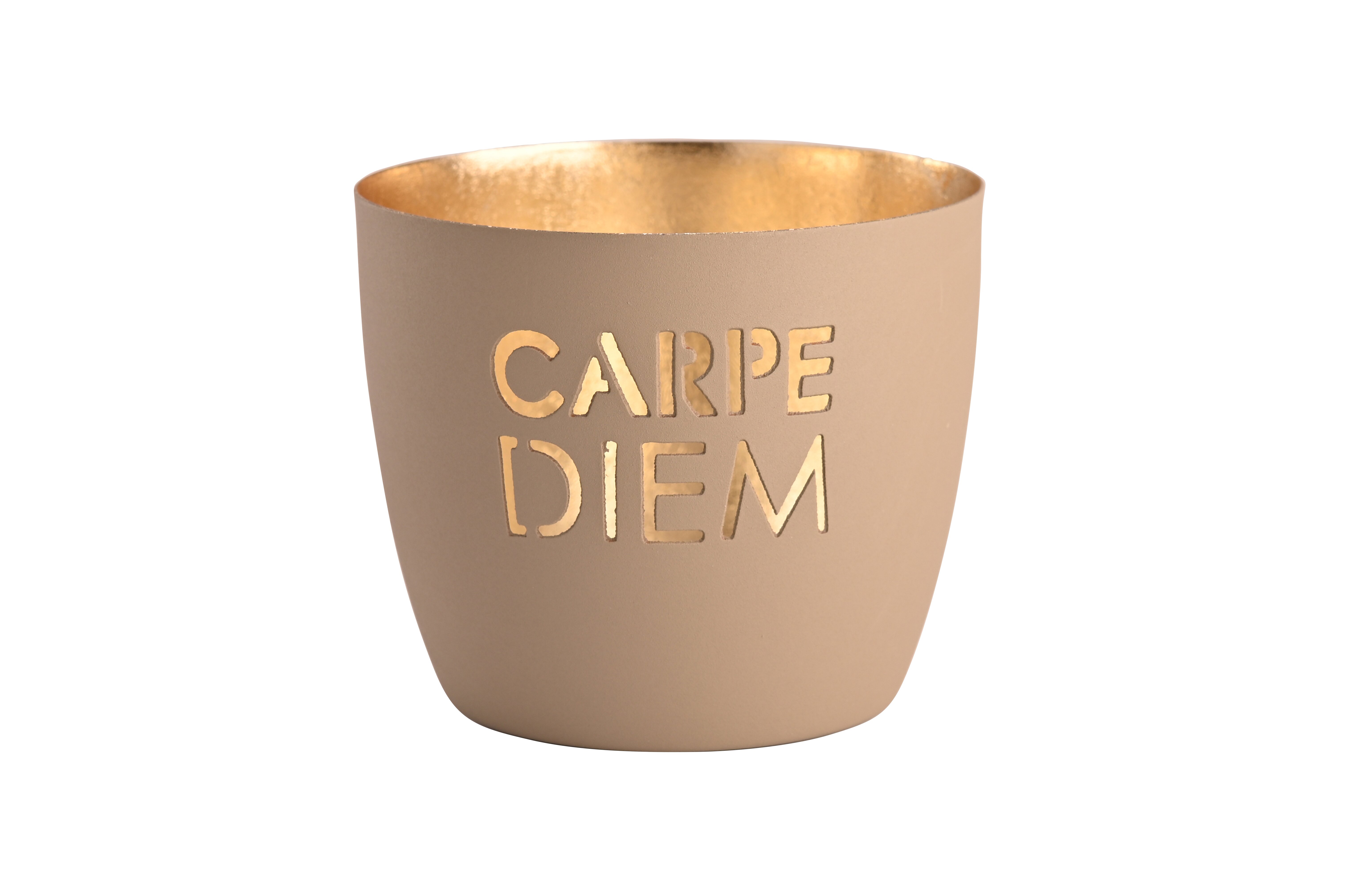 Madras, Windlicht, M, Motiv: Carpe diem, sandstone/gold
