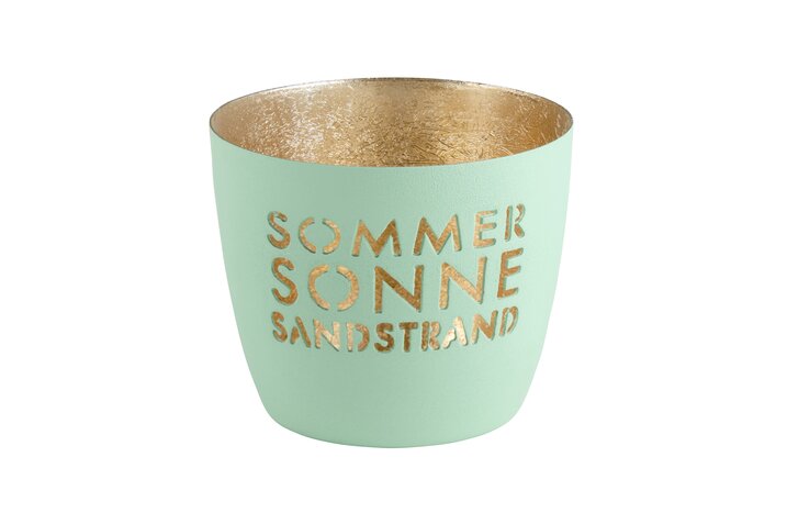 Madras, Windlicht, M, Motiv: Sommer, Sonne, Sandstrand, aqua/gold