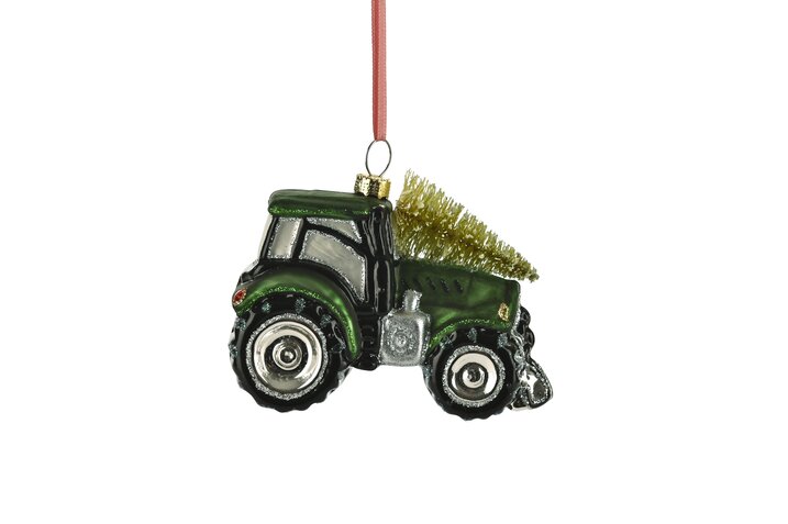 Hänger Traktor mit Weihnachtsbaum, grün