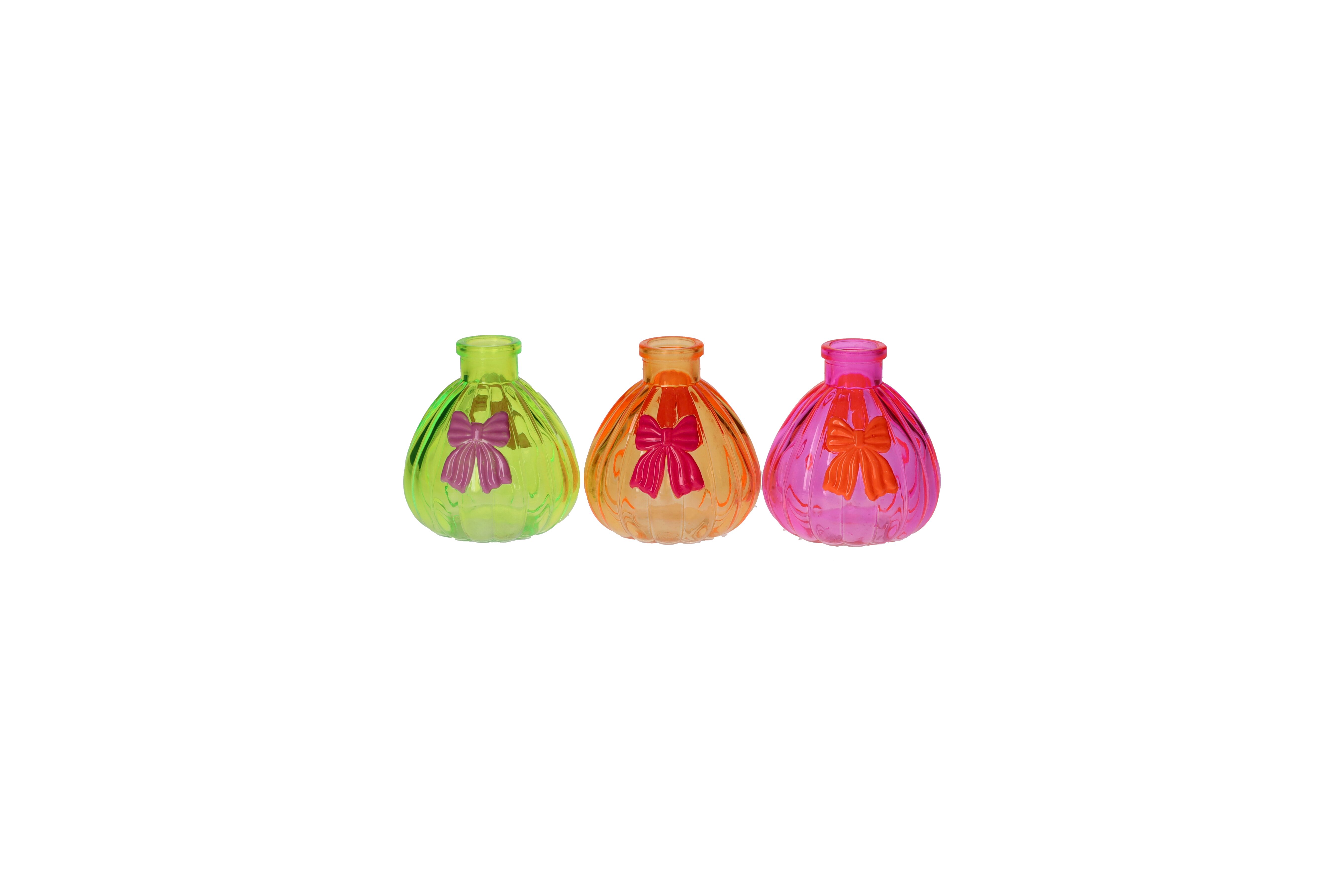 Jacquard, vase, assorted of 3pcs, bow,  orange, green, pink, sprayed