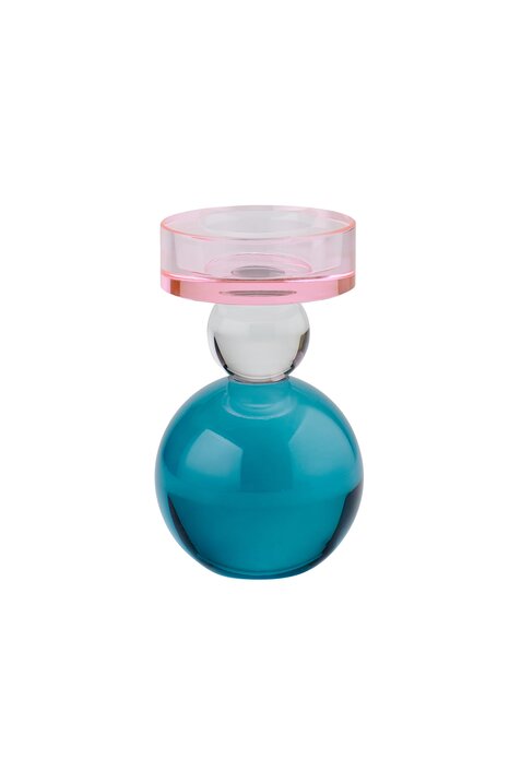 Sari, Kristallglas, Kerzenhalter H13cm, Kugel, rosa/transparent/blau, gs