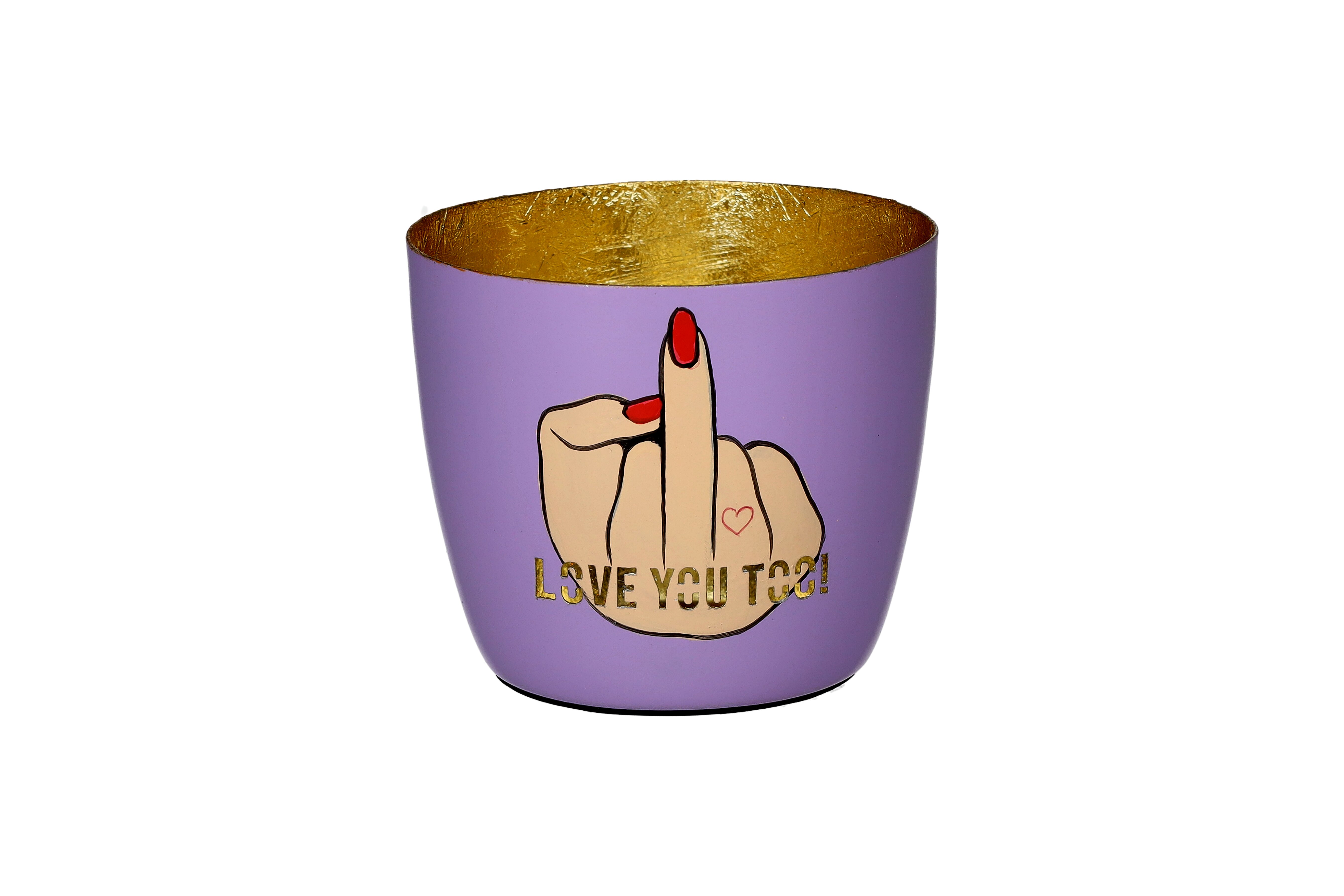 Madras, Windlicht, M, Motiv: Love you too, lila/ gold