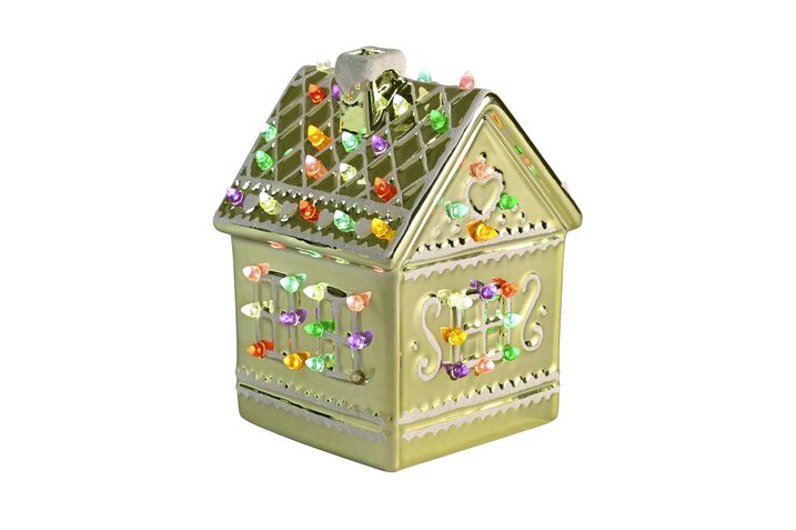 Luce, Lebkuchenhaus mit LED, Porzellan, grün