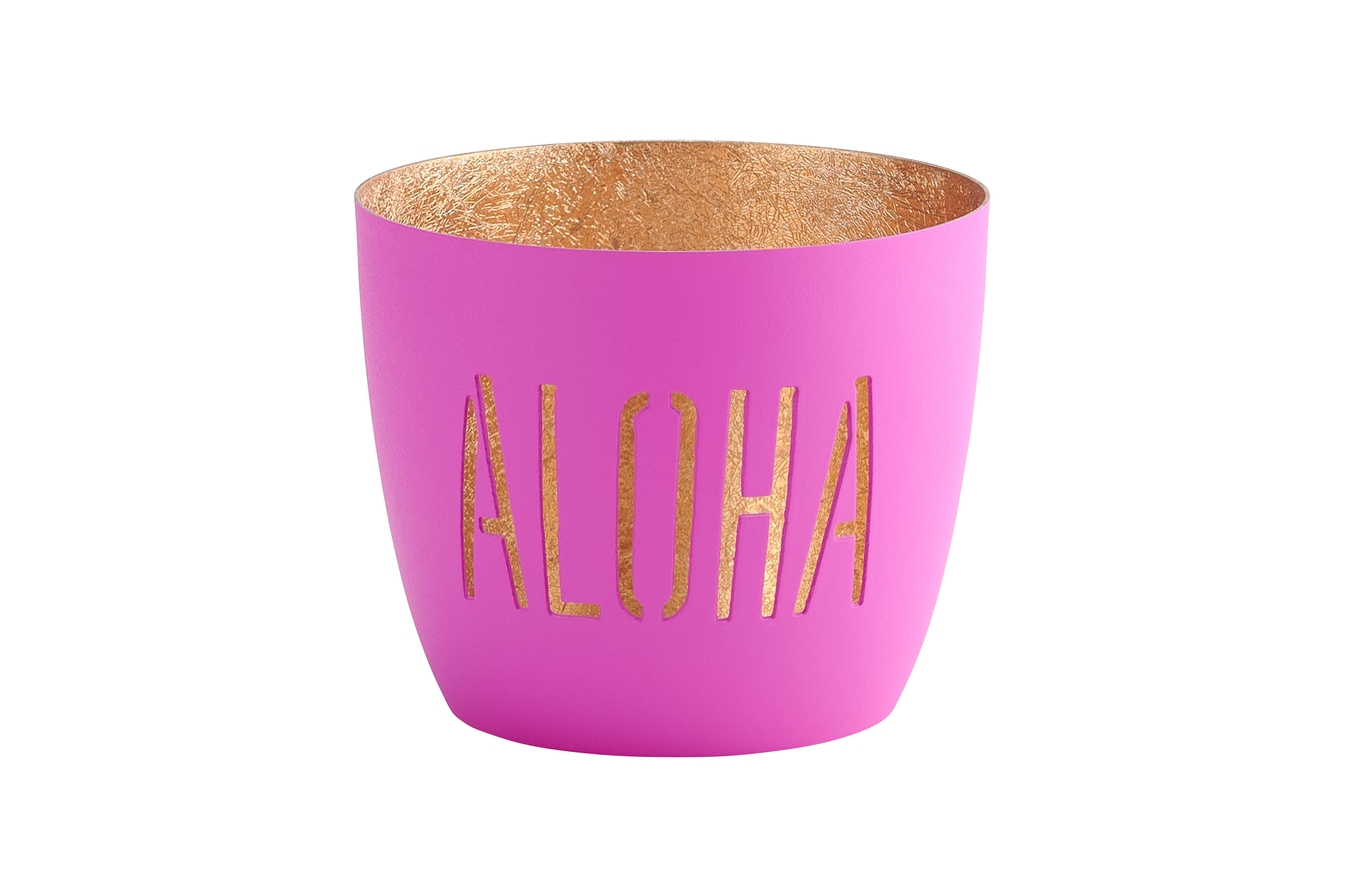 Madras, Windlicht, M, Motiv: Aloha, neon purple/gold