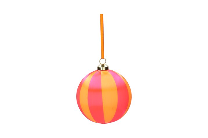 Chinois, christmas ball, 8cm, stripes, pink/orange