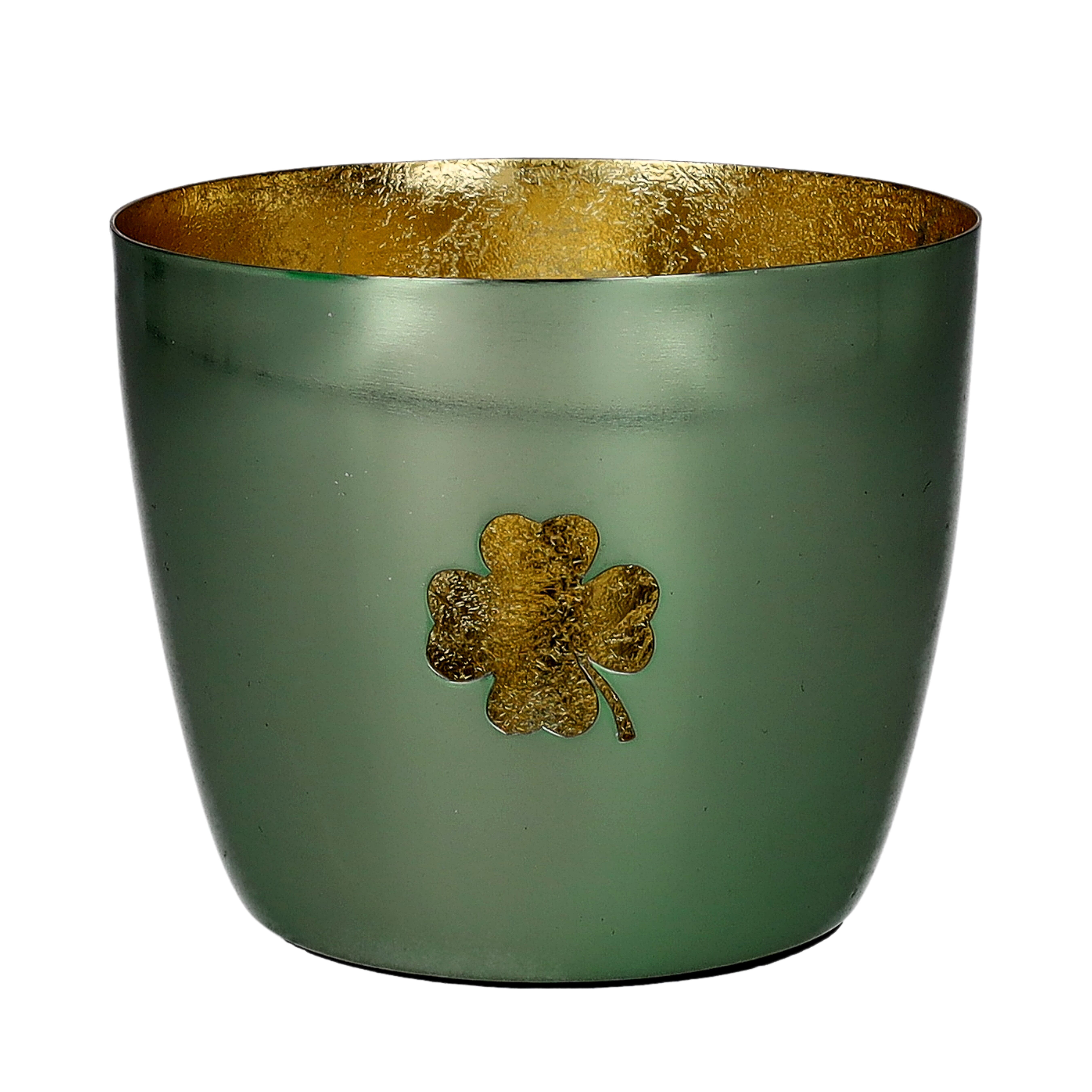 Madras, Windlicht, M, Motiv: Kleeblatt, hellgrün/gold