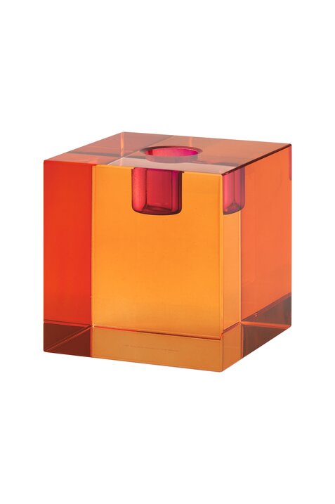 Dioptrics, crystal candle holder, M(h8cm), block shape, orange, sprayed
