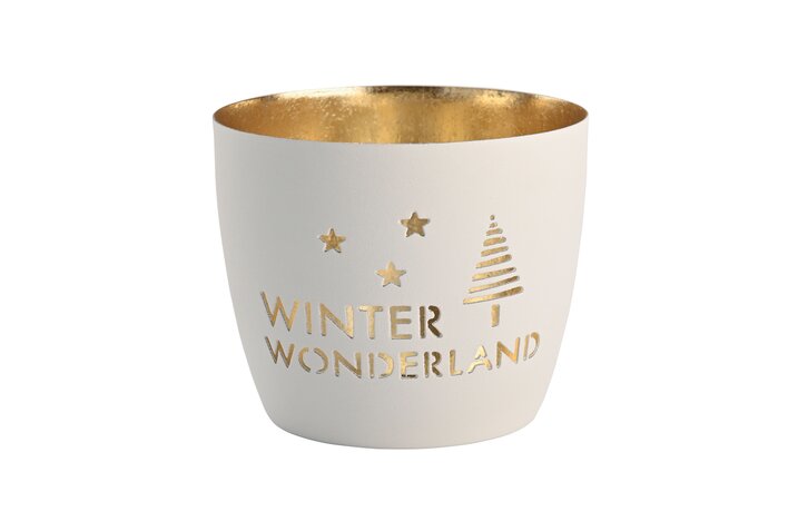 Madras, Windlicht, M, Motiv: Winter Wonderland, weiß/gold