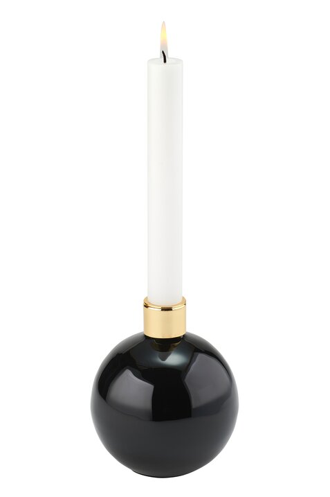 Saigon, Vase/Kerzenhalter, M(H14cm), Kugel, schwarz/gold