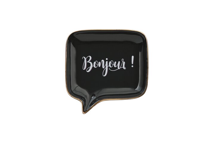 Love Plates, Deko-Teller, Porzellan, Sprechblase, Bonjour!, schwarz