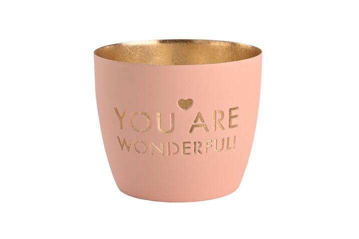Madras, Windlicht, M, Motiv: You are wonderful!, pastellrosa/ gold