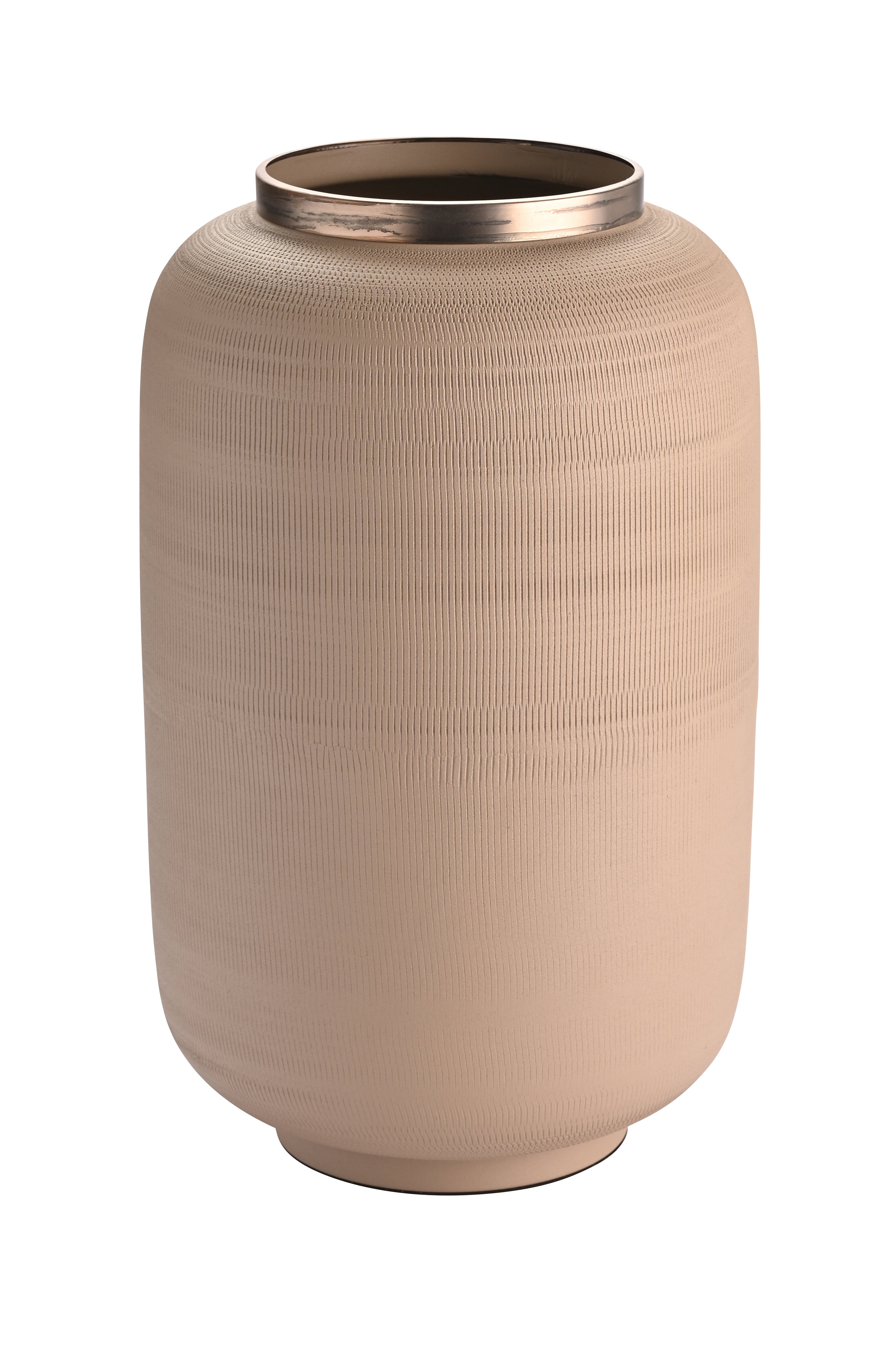 Saigon, Vase mit Metallring und Struktur, L(H40cm), matt, sandstone/antik