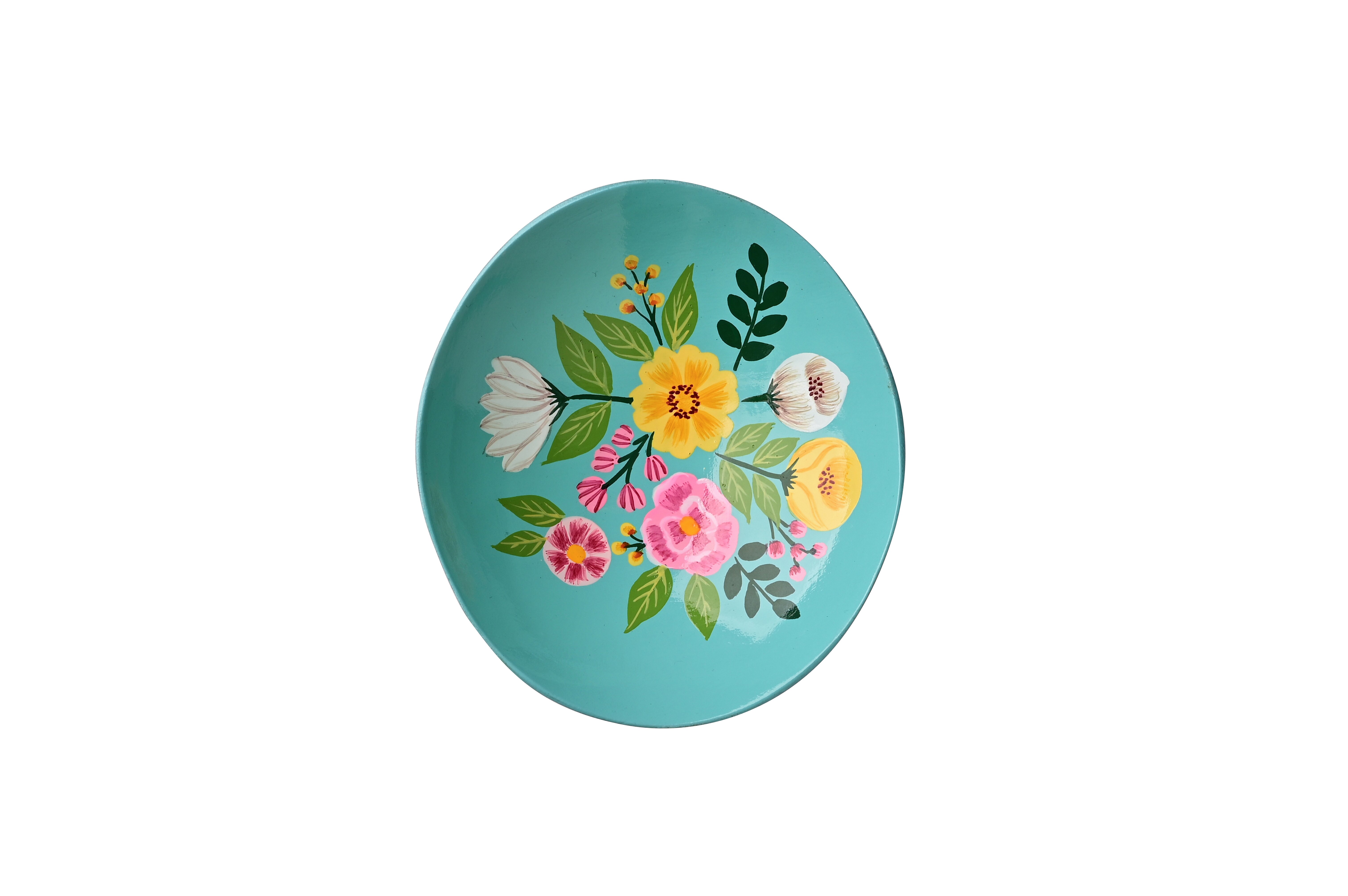 Love Plates, Dekoteller, Mangoholz, Motiv: Blumen, oval, tief, grün