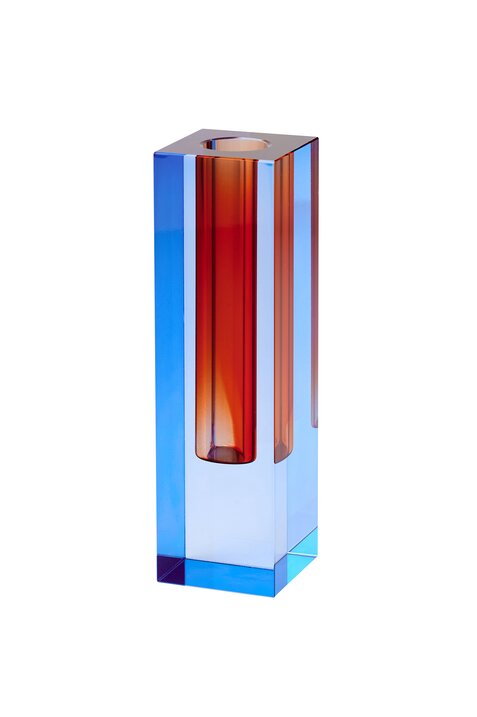 Sari, crystal glass vase h16,5cm, blue/orange, sprayed