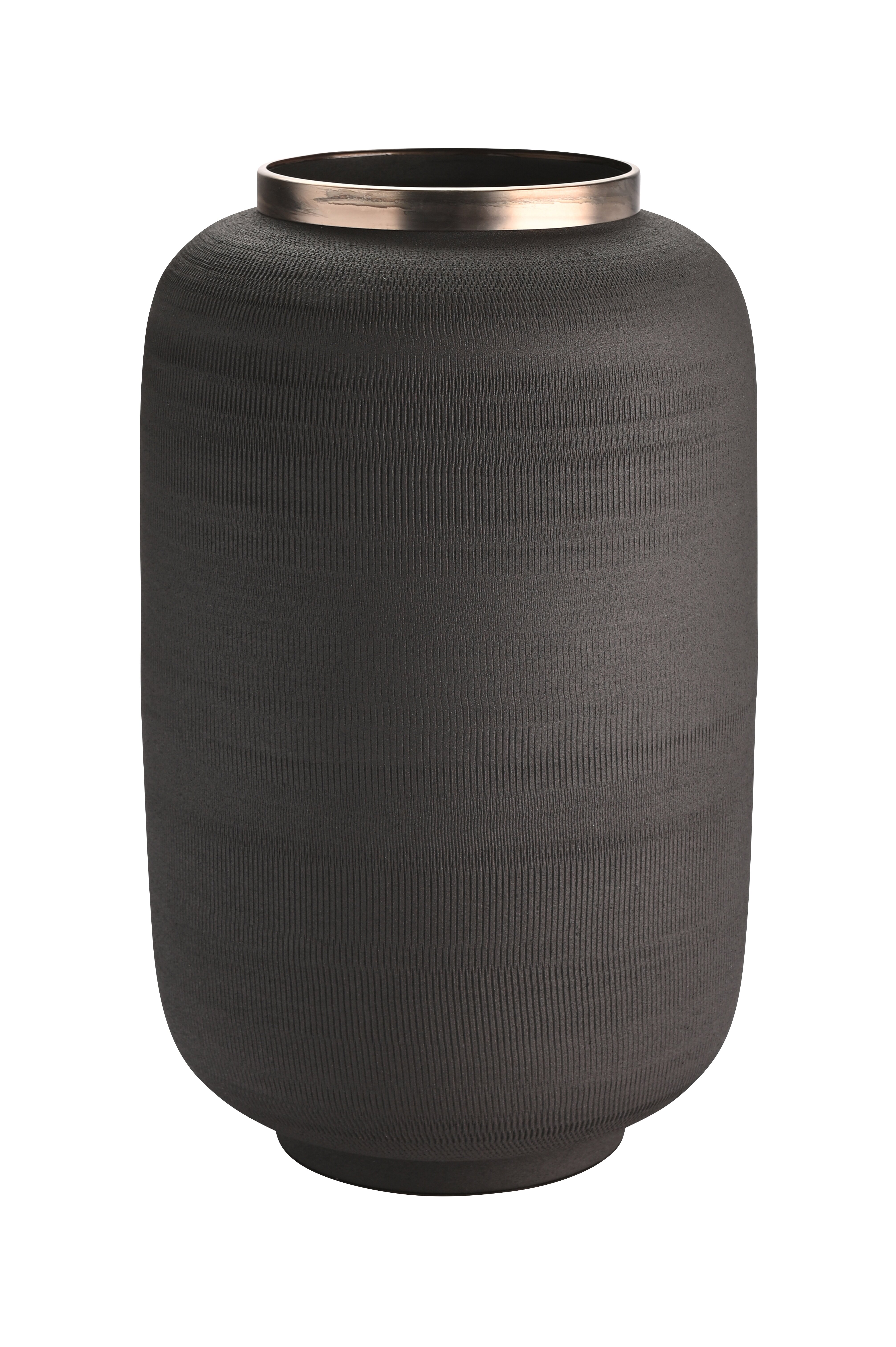 Saigon, Vase mit Metallring und Struktur, L(H40cm), matt, schwarz/antik