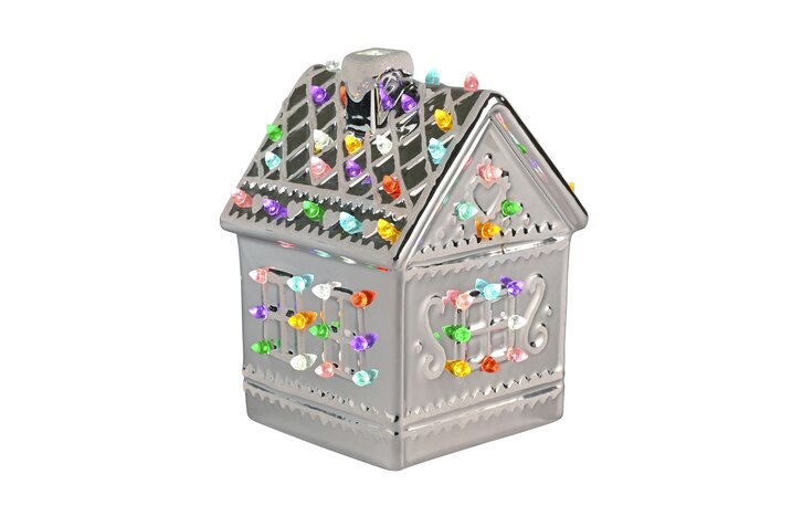 Luce, Lebkuchenhaus mit LED, Porzellan, silber