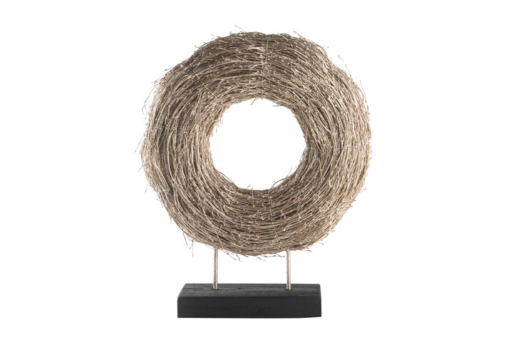 Hey, wreath with wood base, M, d43cm, champagner