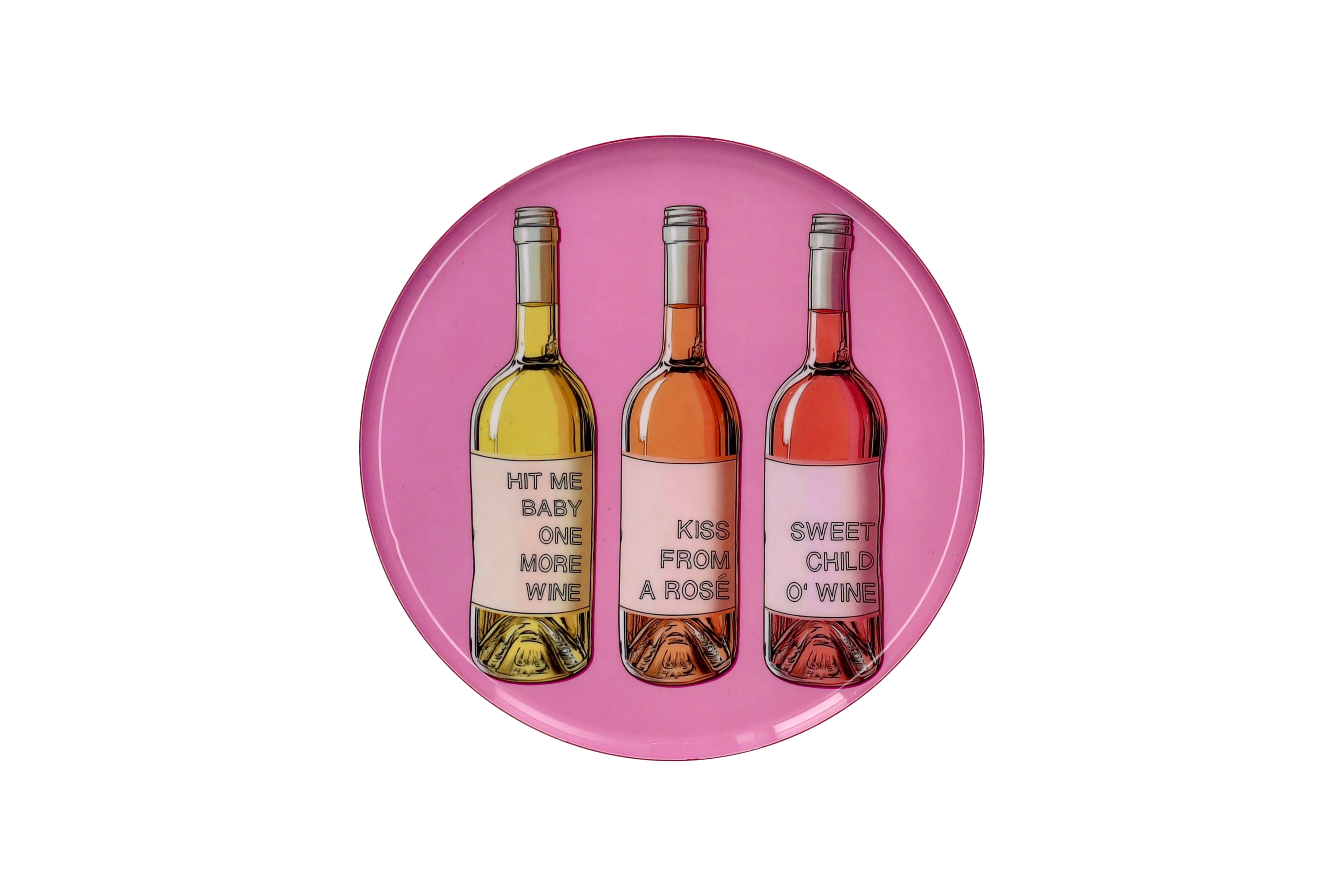 Love Trays, Dekotablett, M, Motiv: Weinflaschen, rund, rosa