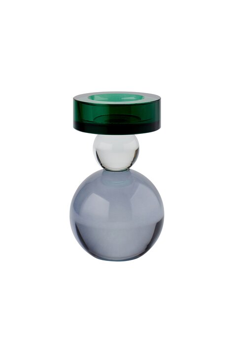 Sari, Kristallglas, Kerzenhalter H13cm, Kugel, grün/transparent/grau, gs