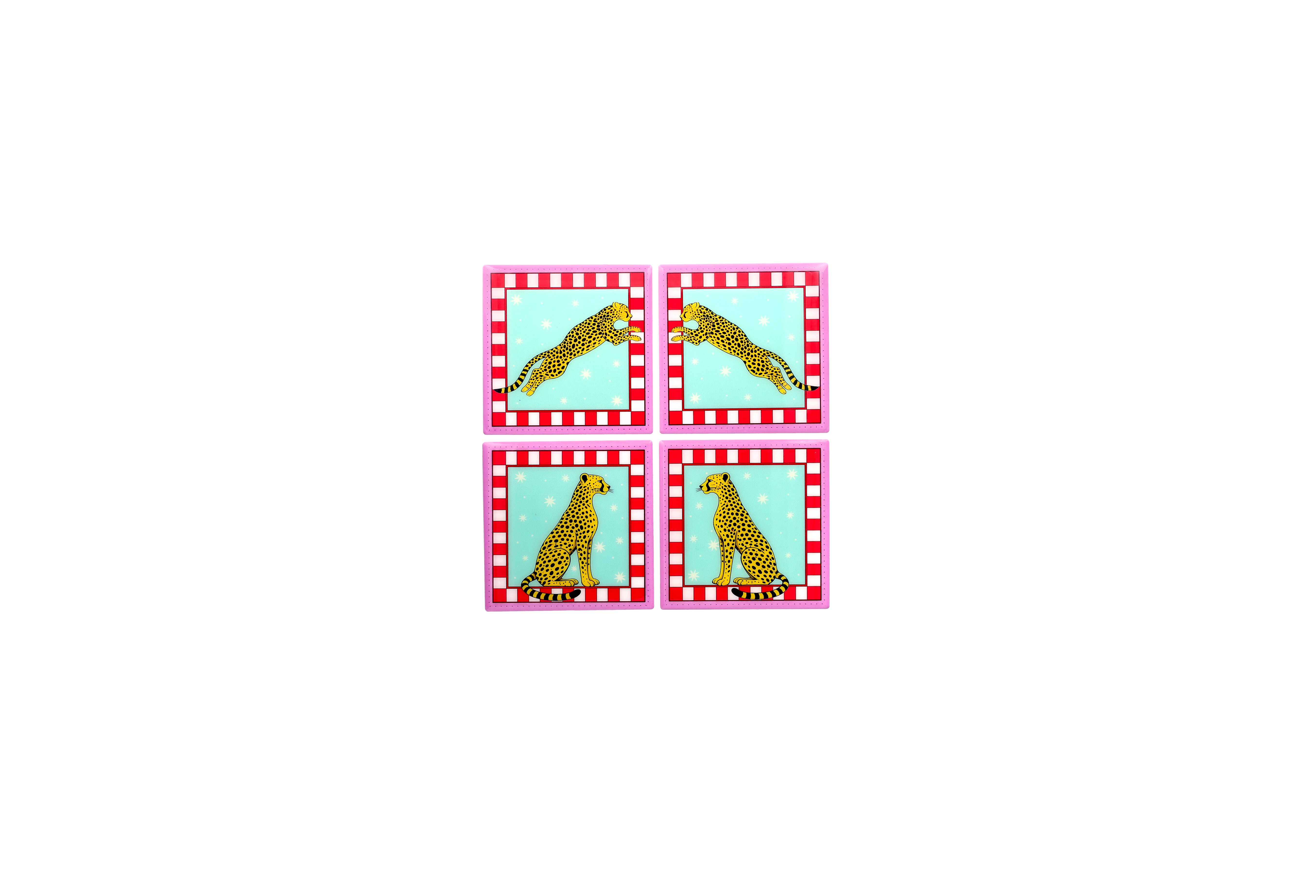 Love Tiles , Untersetzer 4er Set, Motiv: Leoparden, mehrfarbig