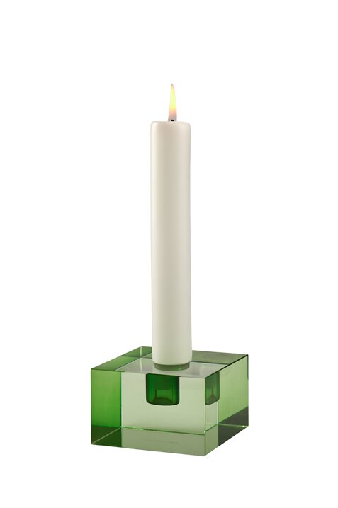 Dioptrics, crystal candle holder, S(h5cm), block shape, green, sprayed