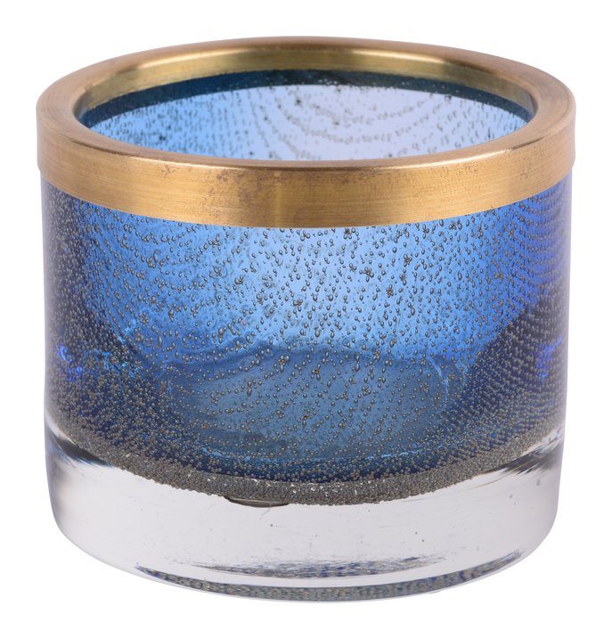 flagon, votive bubbles S w/golden rim, blue, solid