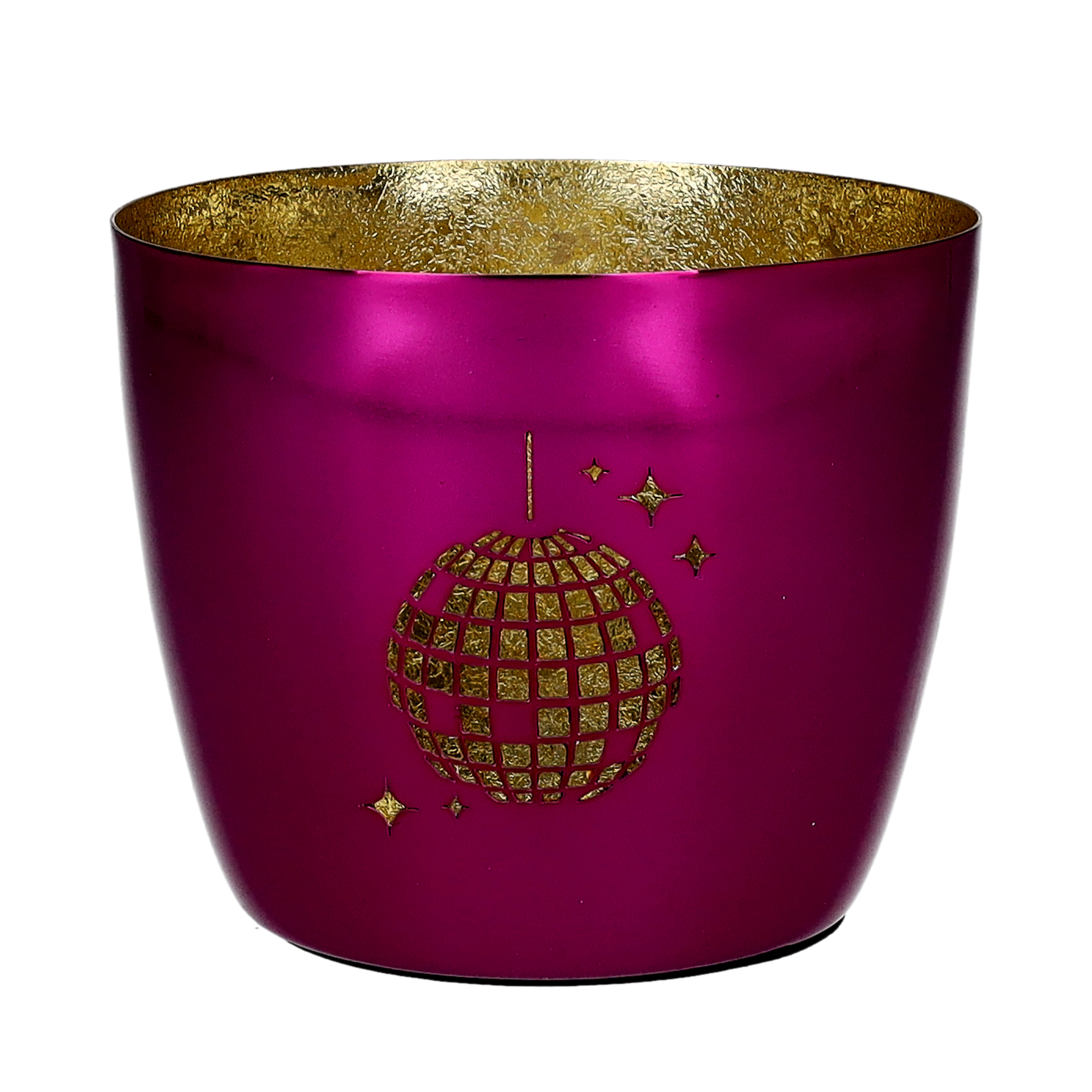 Madras, Windlicht, M, Motiv: Discokugel, pink/gold