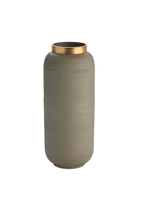 Saigon, Vase mit Metallring und Struktur, M(H32cm), matt, olive/antik