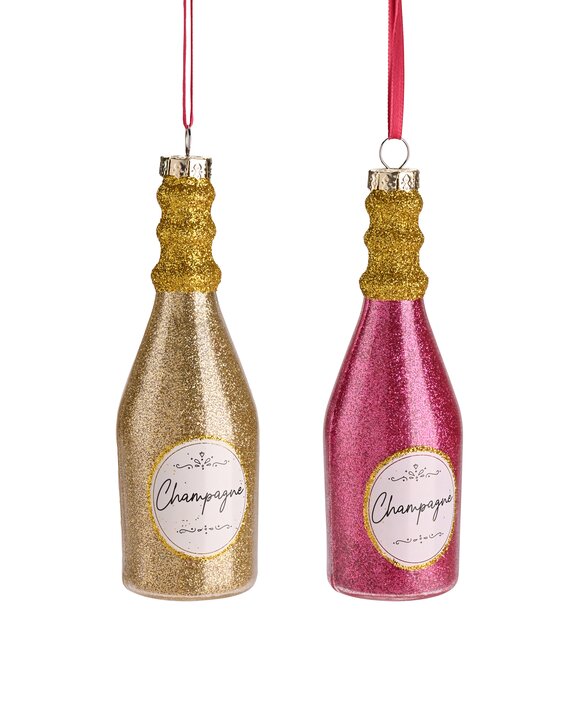 Hänger Champagner Flasche, 2fach sortiert, gold/pink