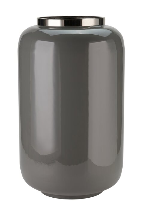 Saigon, Bodenvase mit Metallring, XL(H65cm), dunkelgrau/silber