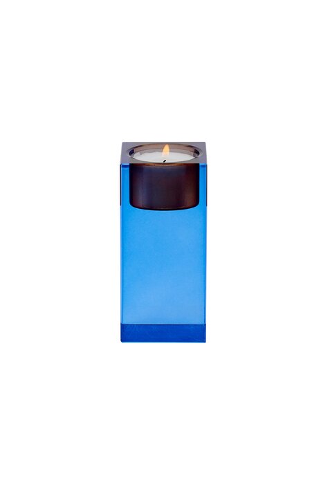 Sari, crystal glass, tea light holder M(h10,3cm),  blue/orange, sprayed